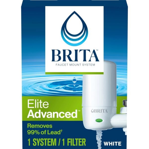 Brita Faucet Mount Water Filter for Sink, Removes 99% of Lead, Elite Advanced Filtration System, Includes 1 Replacement Filter, White Brita Faucet Mount Water Filter for Sink, Removes 99% of Lead, Elite Advanced Filtration System, Includes 1 Replacement Filter, White