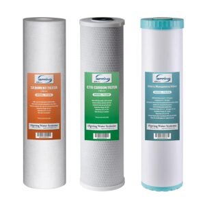 iSpring F3WGB32BM 4.5” x 20” 3-Stage Whole House Water Filter Set Replacement Pack with Sediment, CTO Carbon Block, and Iron & Manganese Reducing Cartridges Fits WGB32BM, White...