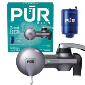 PUR PLUS Horizontal Faucet Mount Water Filtration System with 3-in-1 Lead Reducing Filter for Great-Tasting Filtered Tap Water, Lasts 100 Gallons, Fits Most Kitchen or Bathroom... PUR PLUS Horizontal Faucet Mount Water Filtration System with 3-in-1 Lead Reducing Filter for Great-Tasting Filtered Tap Water, Lasts 100 Gallons, Fits Most Kitchen or Bathroom...