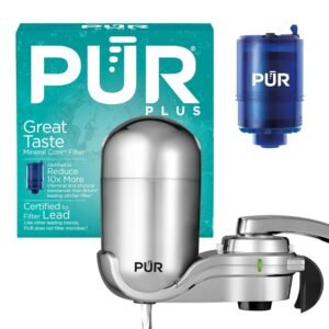 PUR PLUS Vertical Faucet Mount Water Filtration System with 3-in-1 Lead Reducing Filter for Great-Tasting Filtered Tap Water, Lasts 100 Gallons, Fits Most Kitchen or Bathroom...