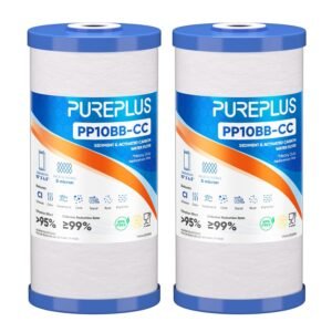 PUREPLUS 5 Micron 10" x 4.5" Whole House Sediment and Carbon Water Filter Replacement Cartridge for GE FXHTC, GXWH40L, GXWH35F, GNWH38S, Culligan RFC-BBSA, WRC25HD, PP10BB-CC,...